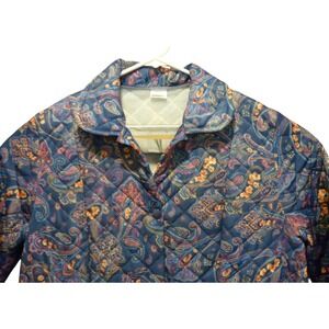 Vintage Damart Blue Paisley Quilted‎ Full Length Housecoat Robe Womens Medium